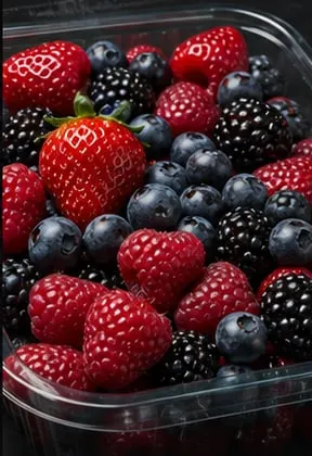 Fresh berries in a clear Lucid Infinity tray