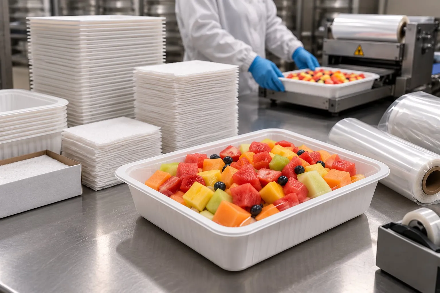 Mixed-material food packaging pulled aside at a recycling facility