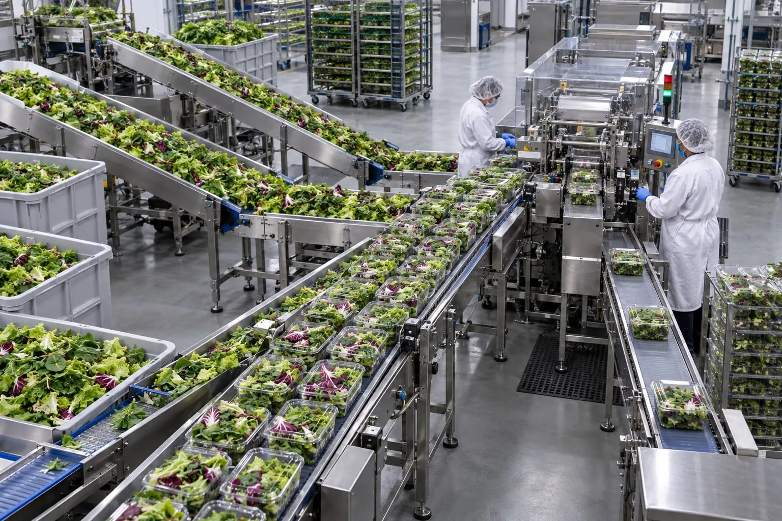 A packaging line running at full capacity with orders backing up