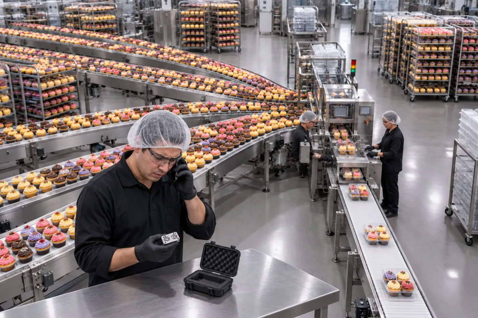 A packaging line running at full capacity with orders backing up
