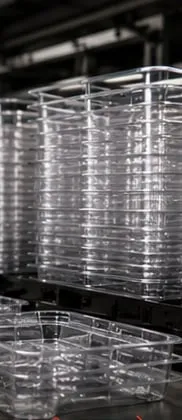Finished trays stacked