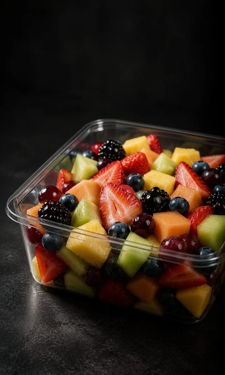 Mixed cut fruit in a clear Infinity tray