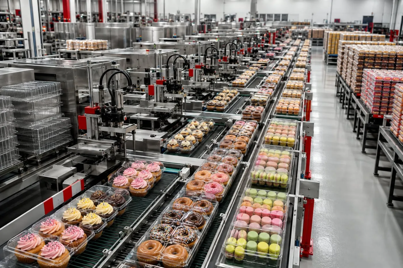 A seasonal in-store display of decorated bakes in clear trays
