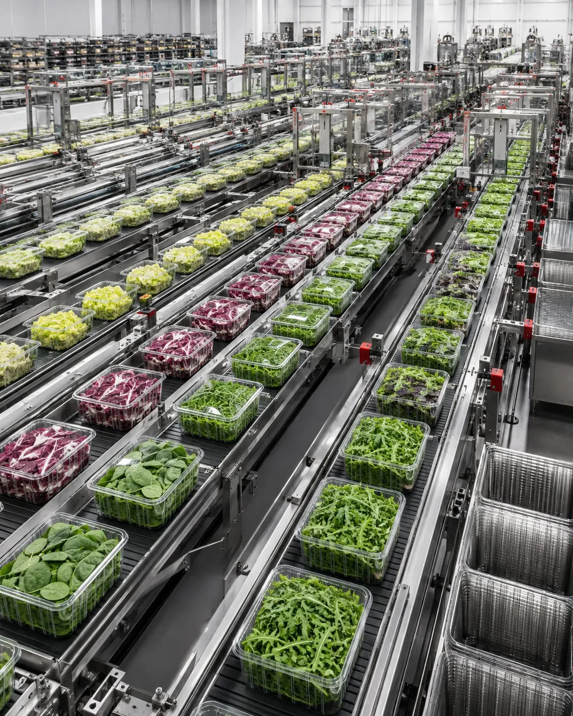 A seasonal in-store display of leafy greens in clear trays