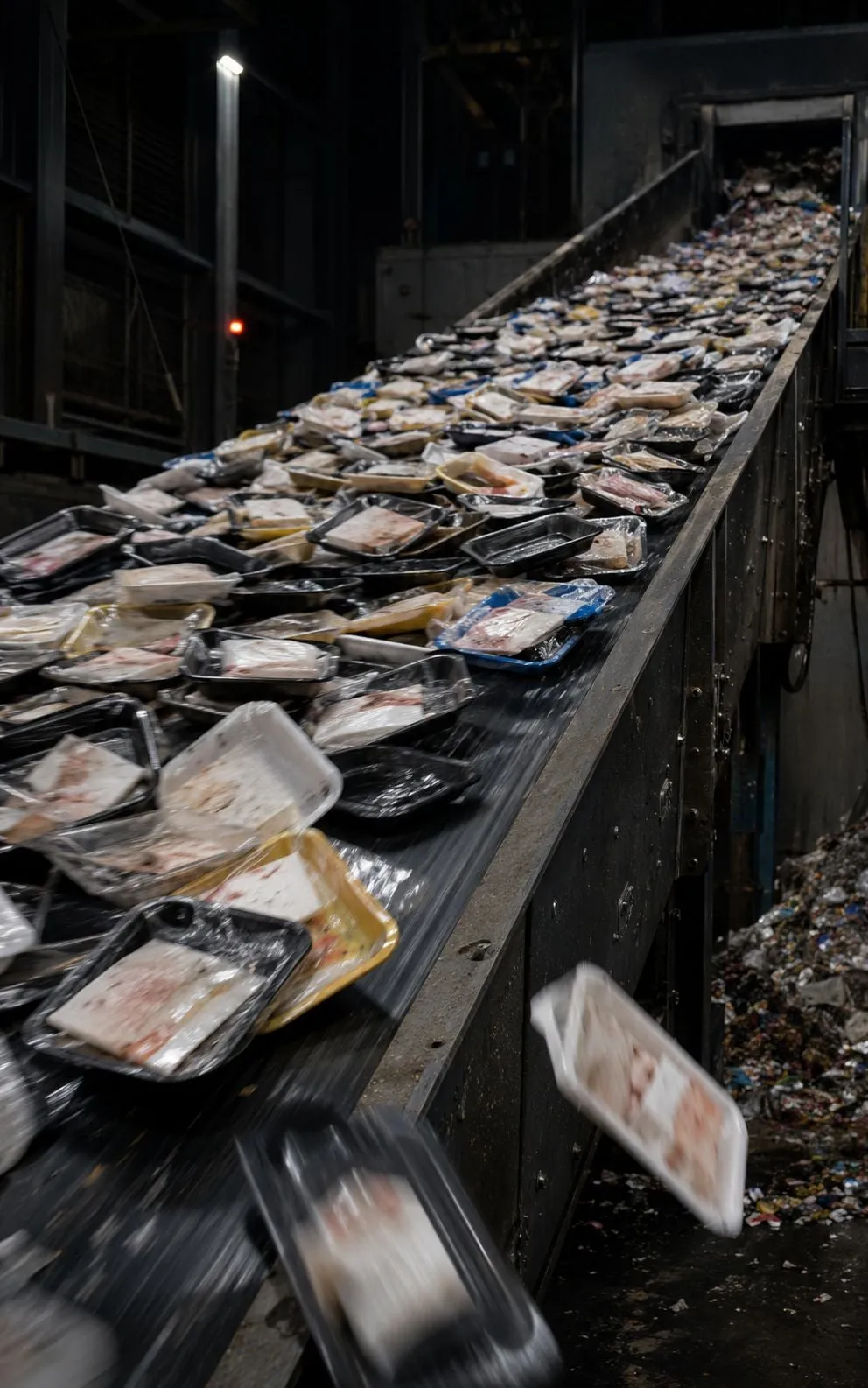 A growing pile of discarded padded trays