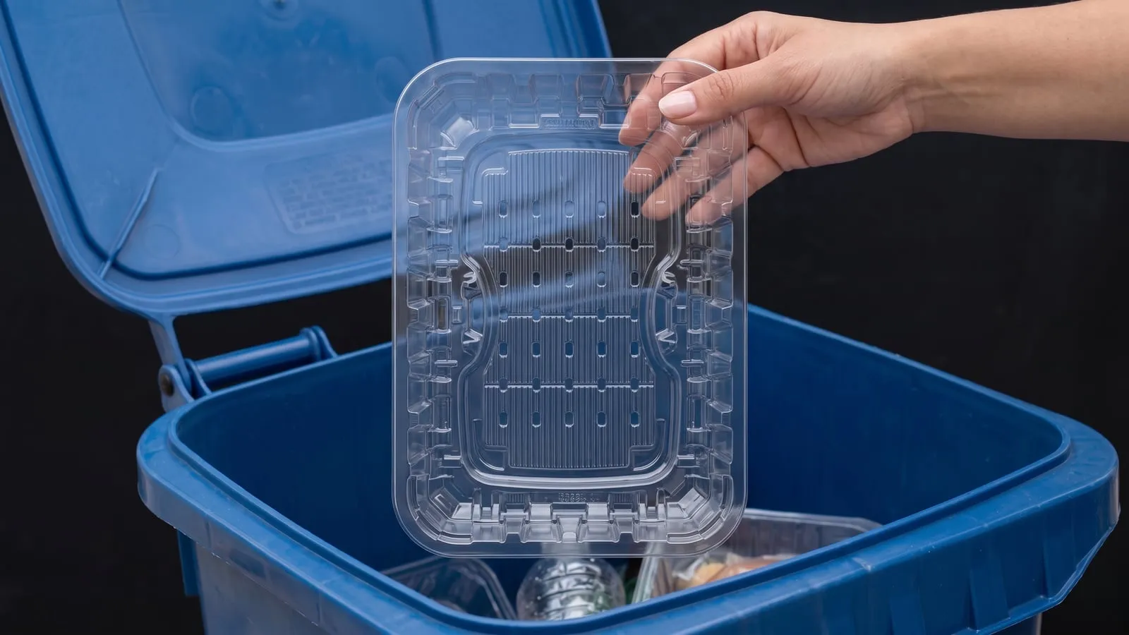 Macro view of a clear mono-material PET tray