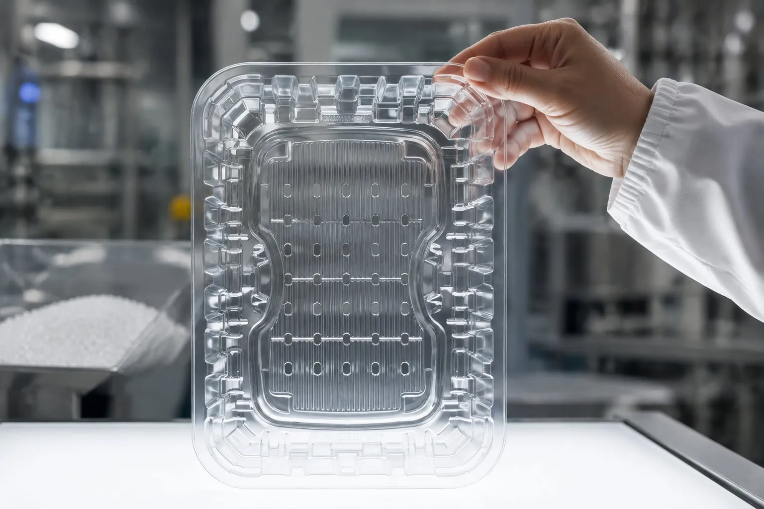 Fresh protein displayed dry and bright in clear trays in a retail case