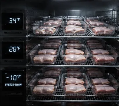 Refrigerated storage shelving used in the shelf-life study