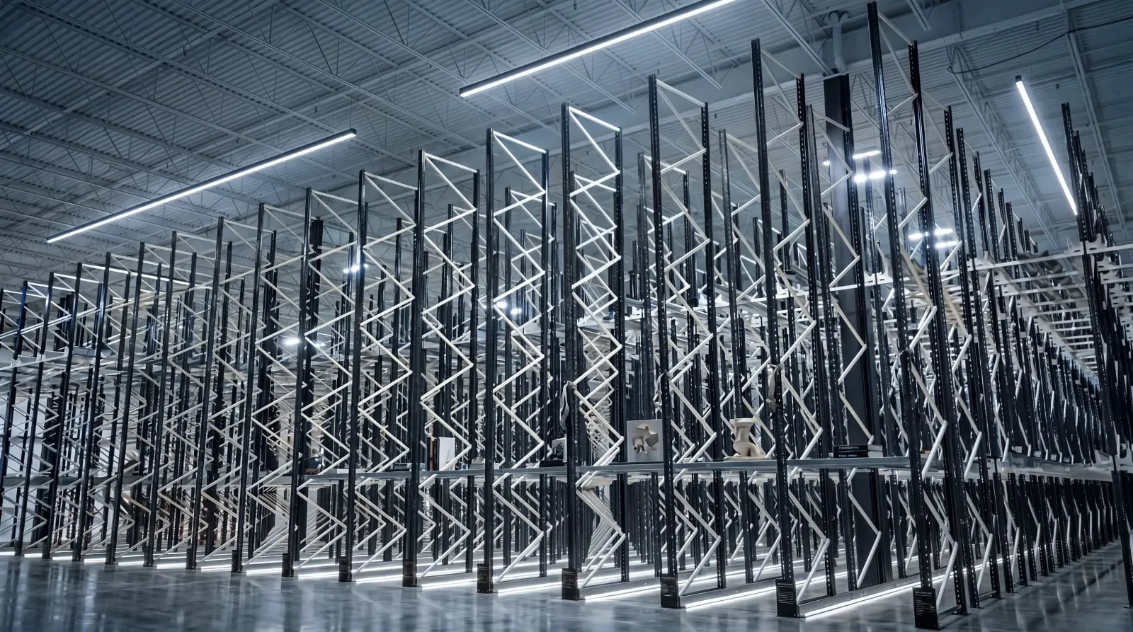 Lucid Corp warehouse — racking engineered floor to ceiling